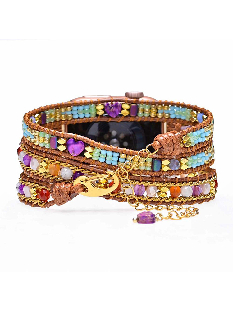 3-loop Bohemian Natural Stone Hook Buckle Handwoven Band