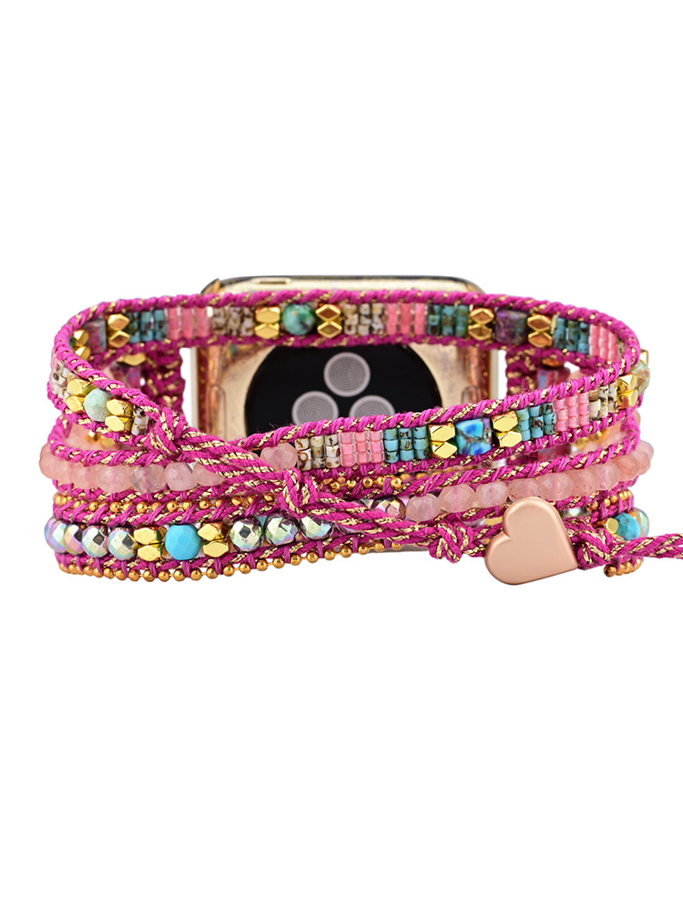 3-loop Bohemian Natural Stone Love Buckle Bead Edge Handwoven Band