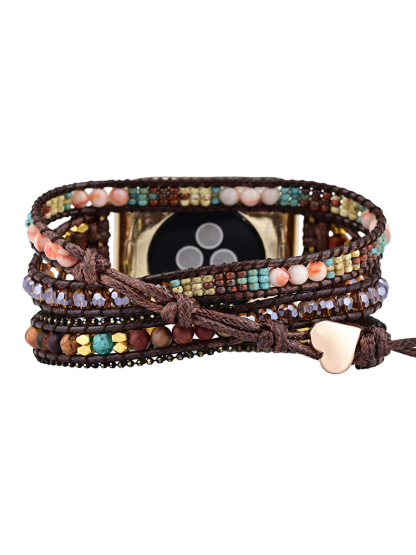 3-loop Bohemian Natural Stone Love Buckle Bead Edge Handwoven Band