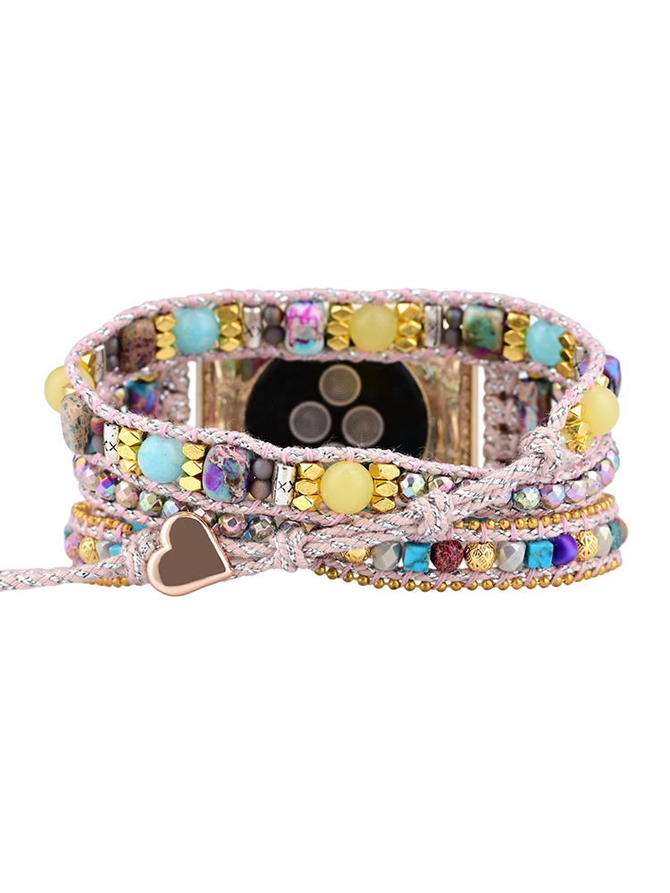 3-loop Bohemian Natural Stone Love Buckle Bead Edge Handwoven Band