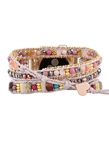 3-loop Bohemian Natural Stone Love Buckle Bead Edge Handwoven Band