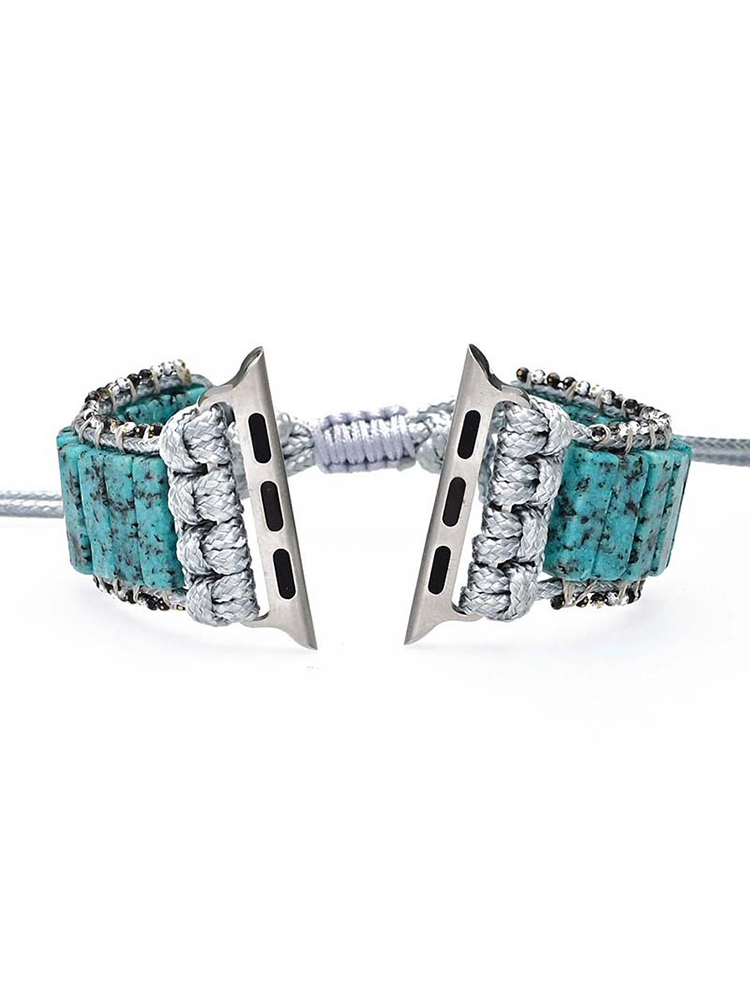 Bohemian Rectangle Natural Stone Bead Edge Handwoven Band