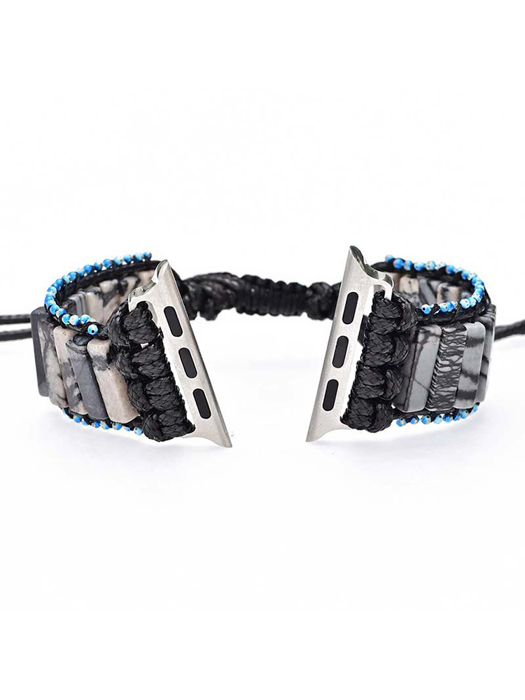 Bohemian Rectangle Natural Stone Bead Edge Handwoven Band