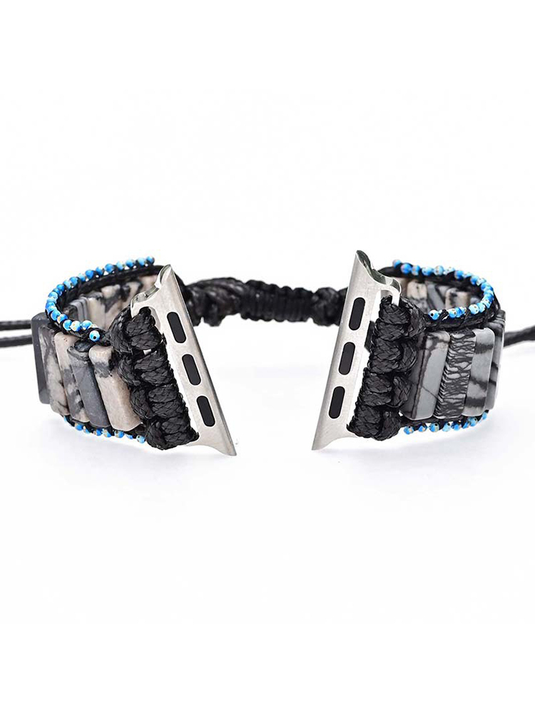 Bohemian Rectangle Natural Stone Bead Edge Handwoven Band