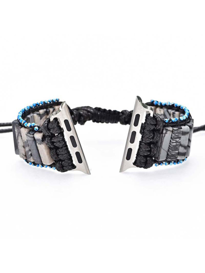 Bohemian Rectangle Natural Stone Bead Edge Handwoven Band