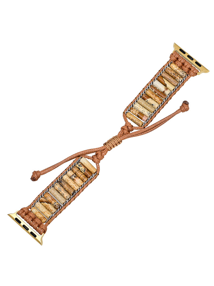 Bohemian Marbled Cylinder Nature Stone Handwoven Band