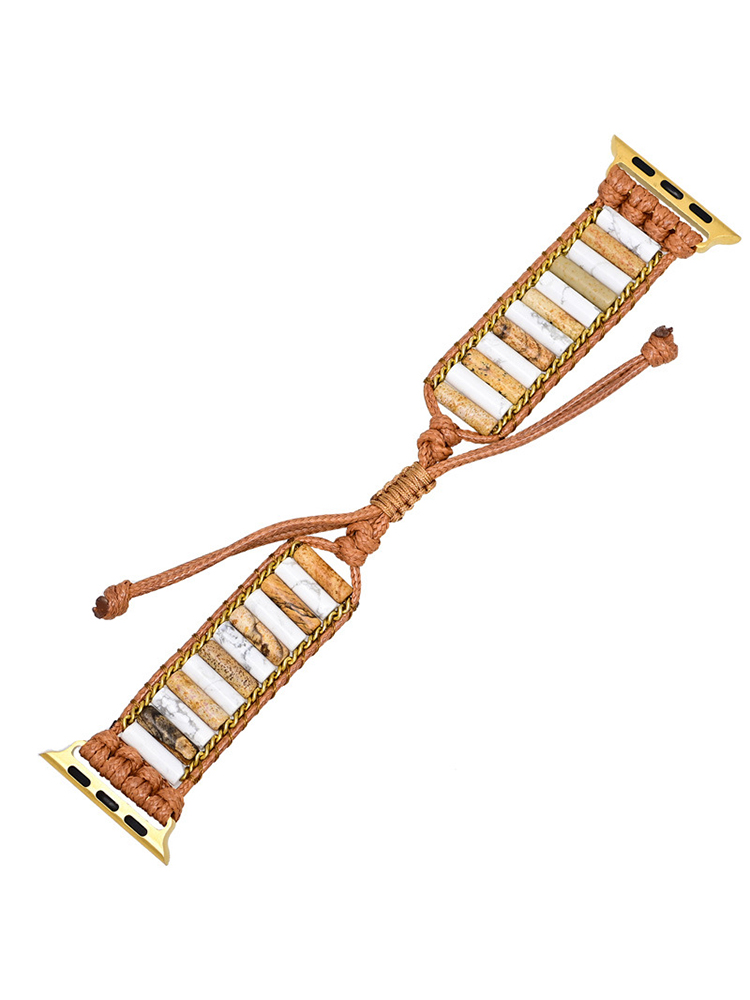 Bohemian Cylinder Nature Stone Chain Edge Handwoven Apple Watch Band