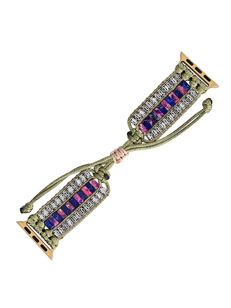 3-Link Bohemian Rectangle Natural Stone Handwoven Apple Watch Band