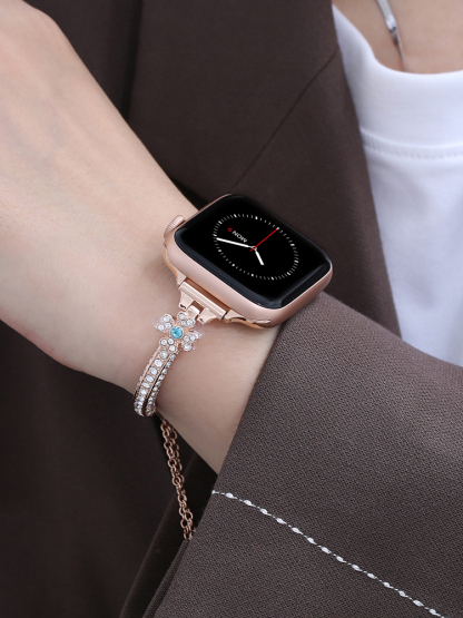 Four-leaf Clover Full Diamond Bracelet Stainless Steel Band