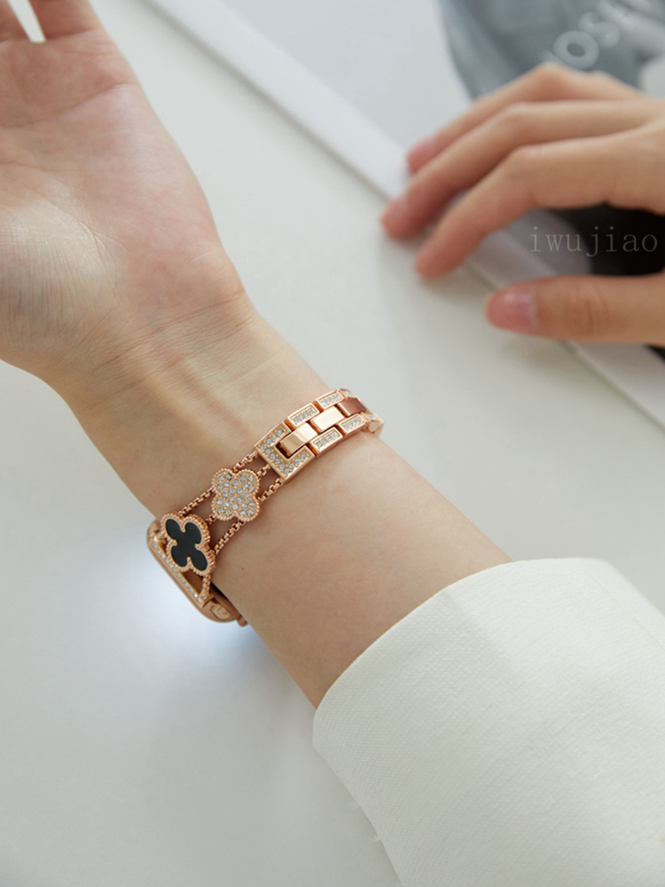 Full Diamond Four-leaf Clover Stainless Steel Band