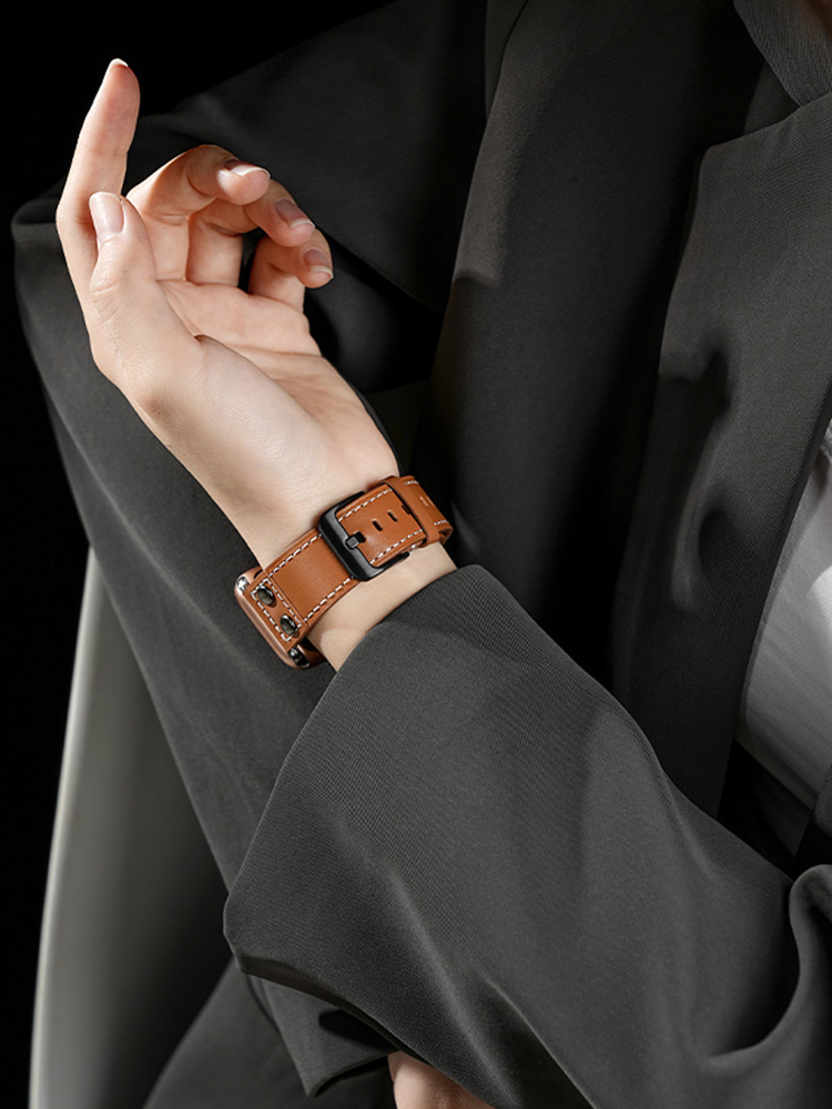 Double-buttoned Decorative Leather Band for Apple Watch