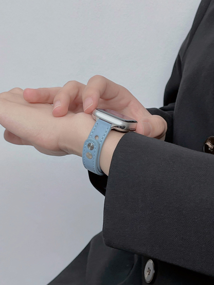 Double Stud Buckle Slim Leather Band for Apple Watch