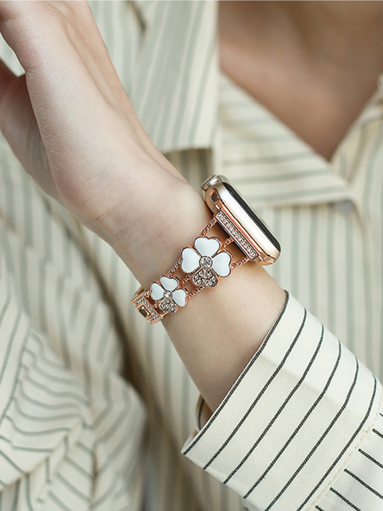 Mother-of-pearl and Rhinestone Inlay Four-leaf Clover Band for Apple Watch