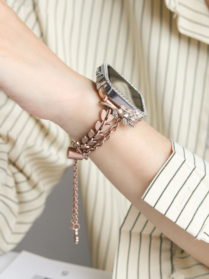 Wheat Spike Chain with Zircon Inlaid Stainless Steel Band