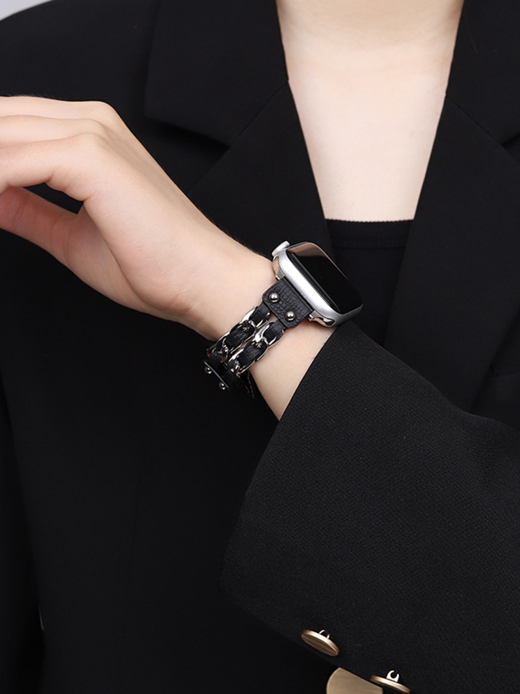 Studded Double Chain Leather Band