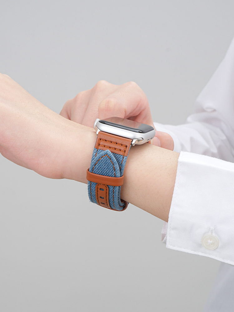 Denim with Leather Band for Apple Watch