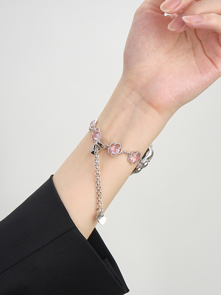 Five Petal Flower Nature Stone Stainless Steel Band