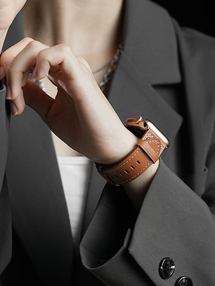 Double-buttoned Decorative Leather Band for Apple Watch