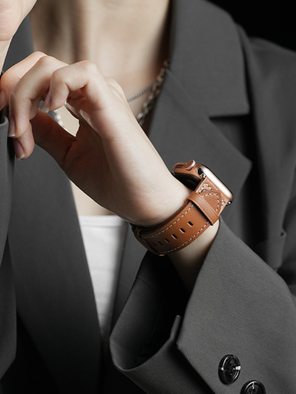 Double-buttoned Decorative Leather Band for Apple Watch