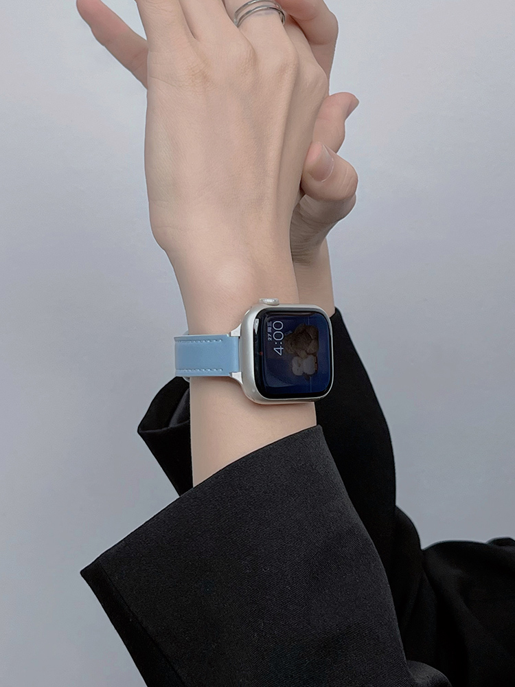 Double Stud Buckle Slim Leather Band for Apple Watch