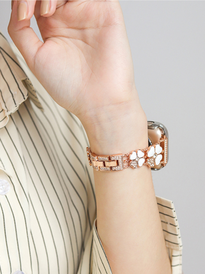 Mother-of-pearl and Rhinestone Inlay Four-leaf Clover Band for Apple Watch