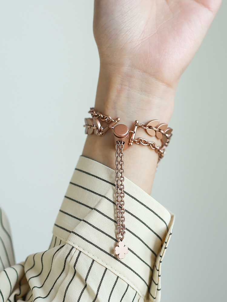 Wheat Spike Chain with Zircon Inlaid Stainless Steel Band