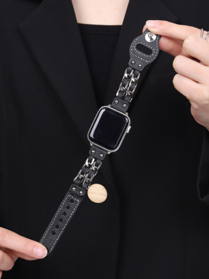 Studded Double Chain Leather Band