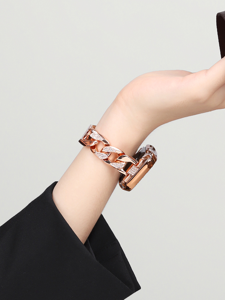 Rhinestone-Encrusted Cuban Link Stainless Steel Band