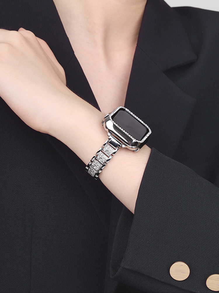 Rhinestone-Set Slim Stainless Steel Bracelet