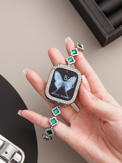 Four-Leaf Clover with Emerald Stainless Steel Band