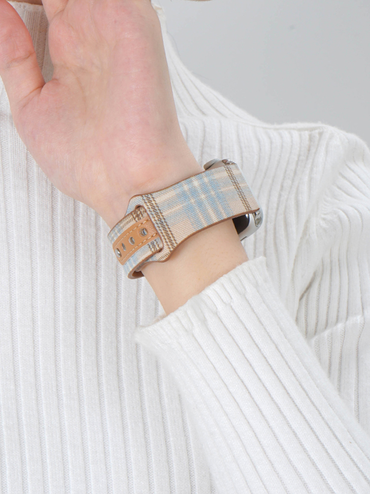 Plaid Nylon Leather Band for Apple Watch
