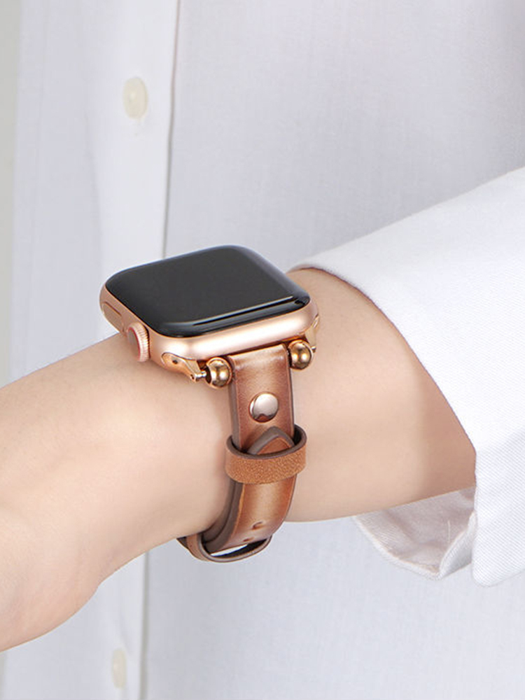 Slim Round Studs Leather Band for Apple Watch