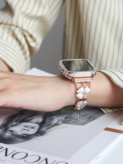 Mother-of-pearl and Rhinestone Inlay Four-leaf Clover Band for Apple Watch
