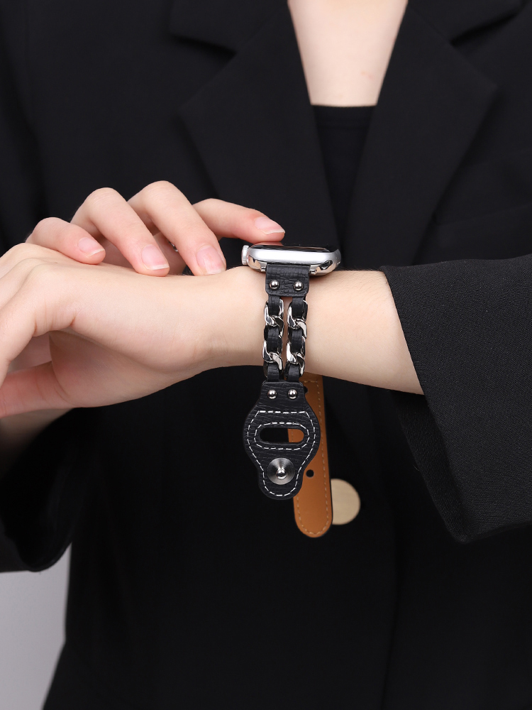 Studded Double Chain Leather Band