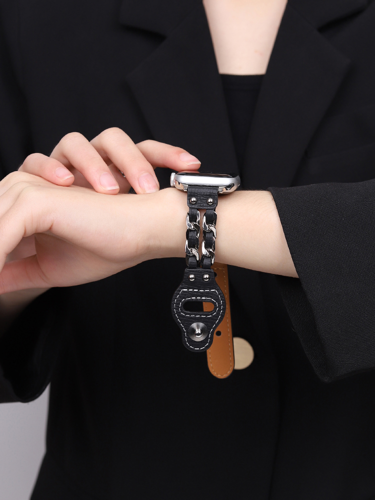 Studded Double Chain Leather Band