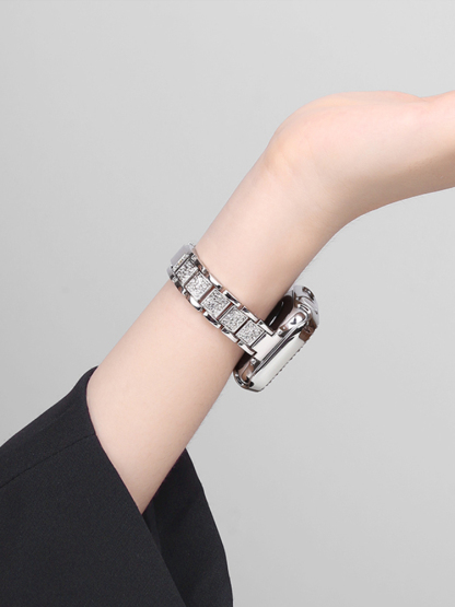 Rhinestone-Set Slim Stainless Steel Bracelet