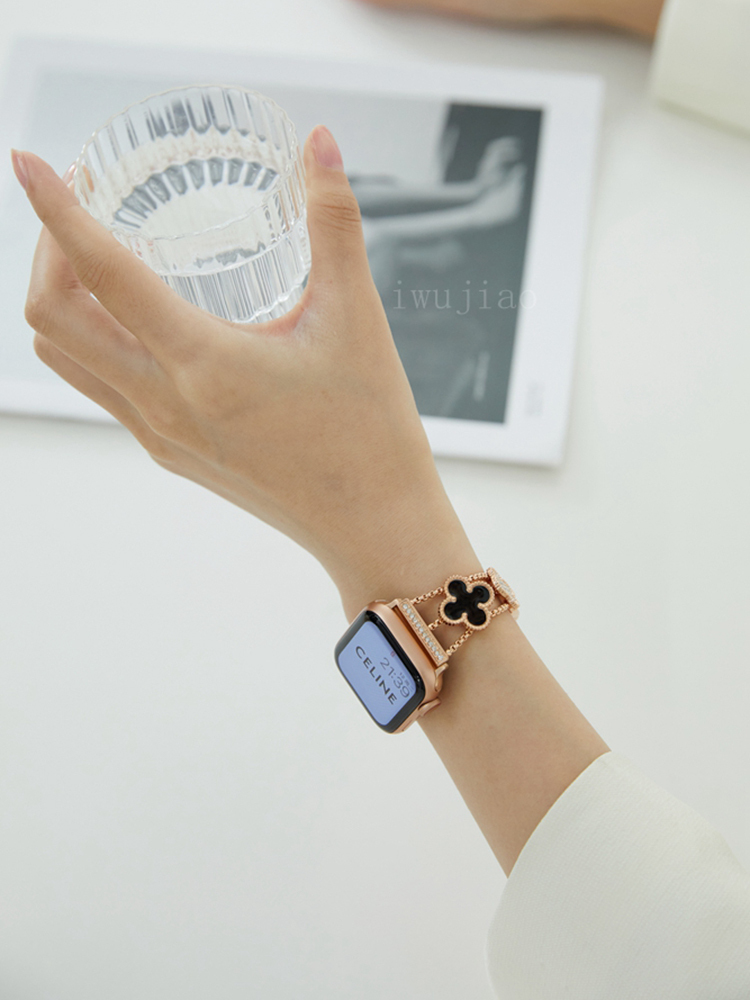 Full Diamond Four-leaf Clover Stainless Steel Band