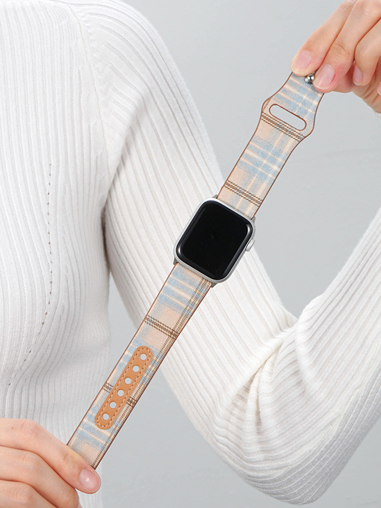 Plaid Nylon Leather Band for Apple Watch