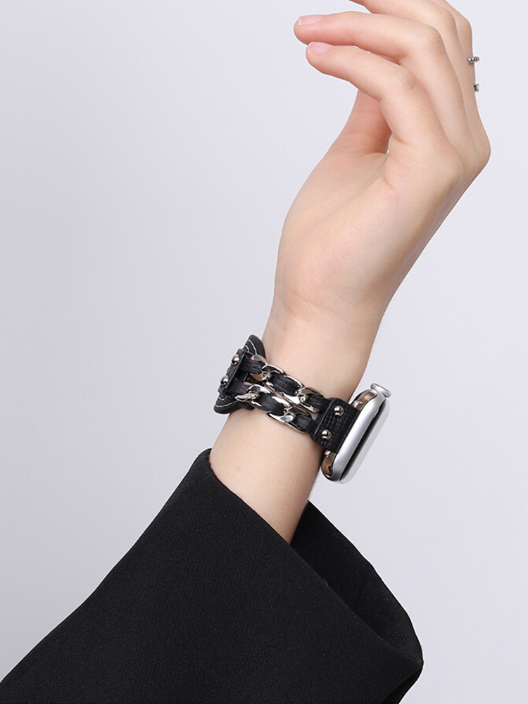Studded Double Chain Leather Band