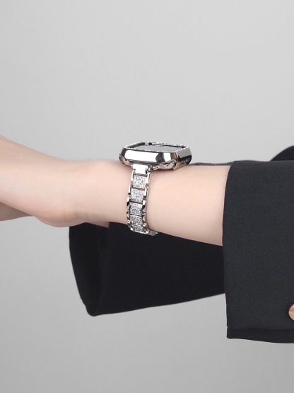 Rhinestone-Set Slim Stainless Steel Bracelet