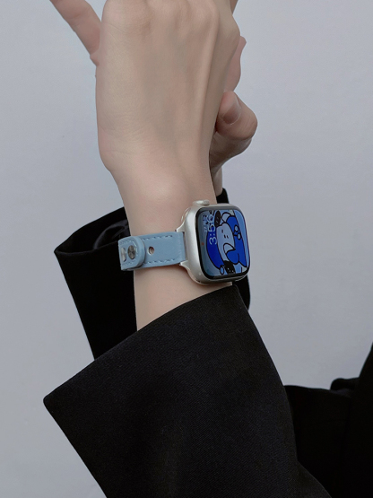 Double Stud Buckle Slim Leather Band for Apple Watch