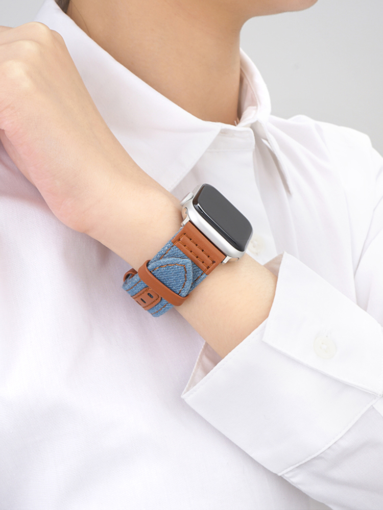 Denim with Leather Band for Apple Watch