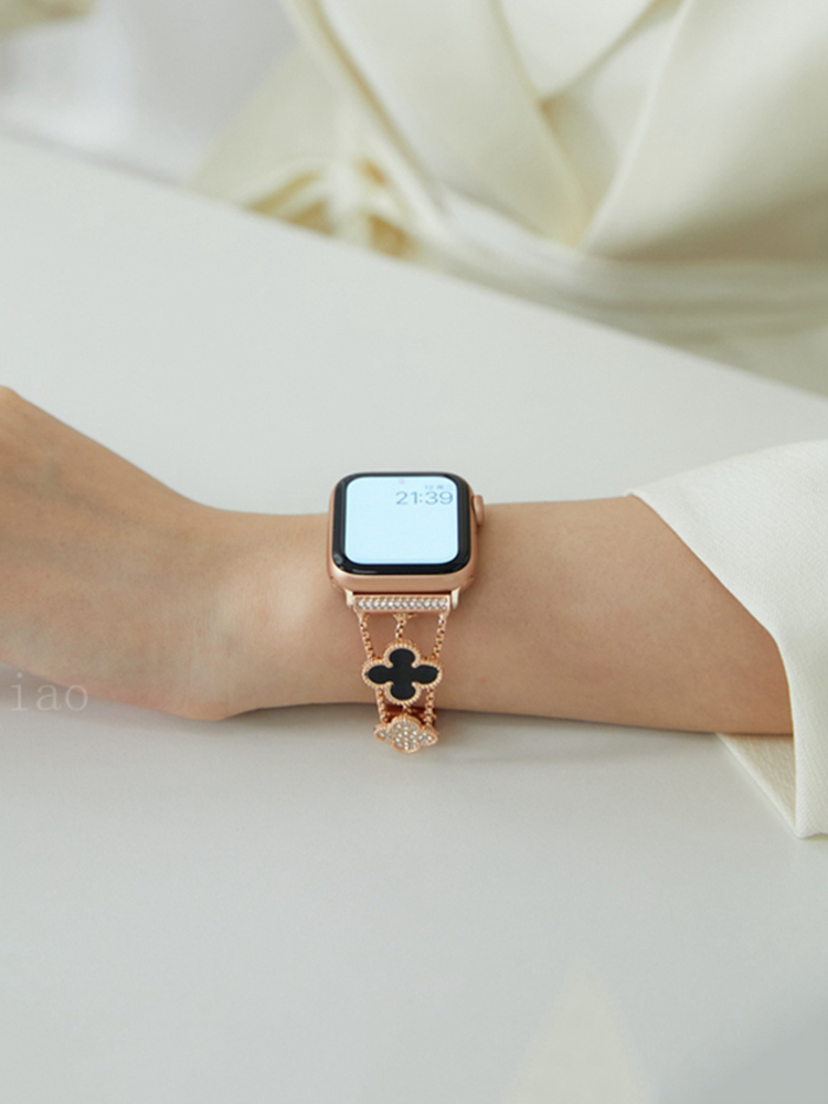 Full Diamond Four-leaf Clover Stainless Steel Band