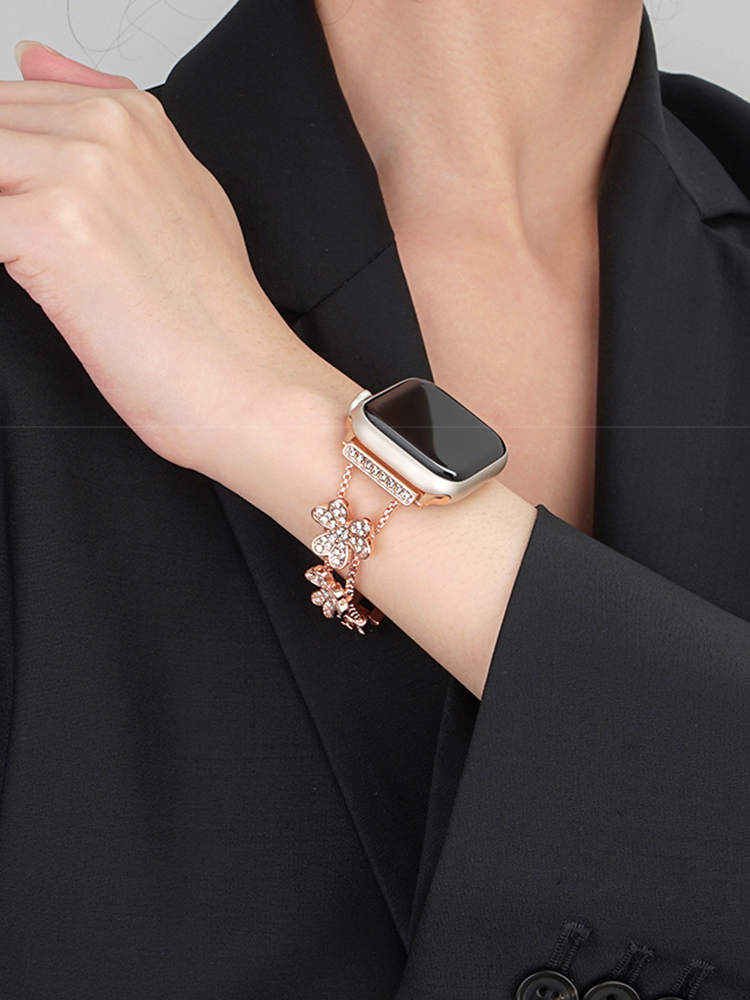Full of Rhinestone Clover Stainless Steel Band for Apple Watch