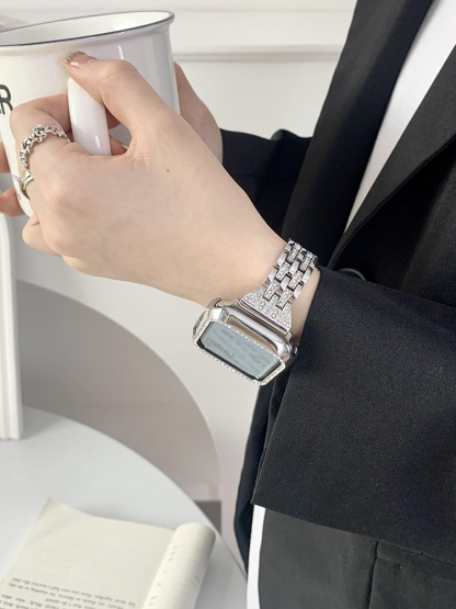 Double Row Rhinestone 5-link Stainless Steel Band