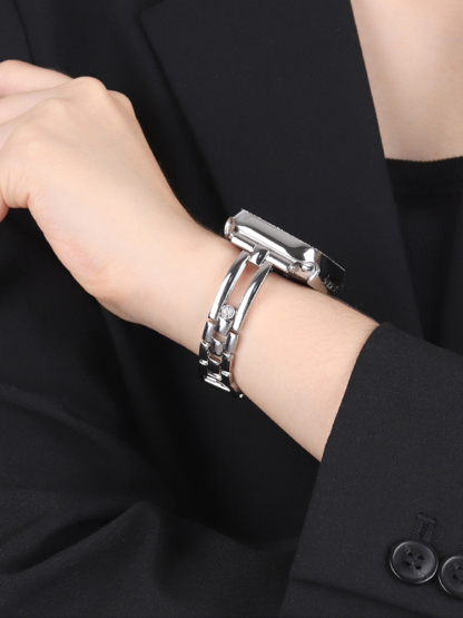 Double Arch Single Diamond Adorned Stainless Steel Band