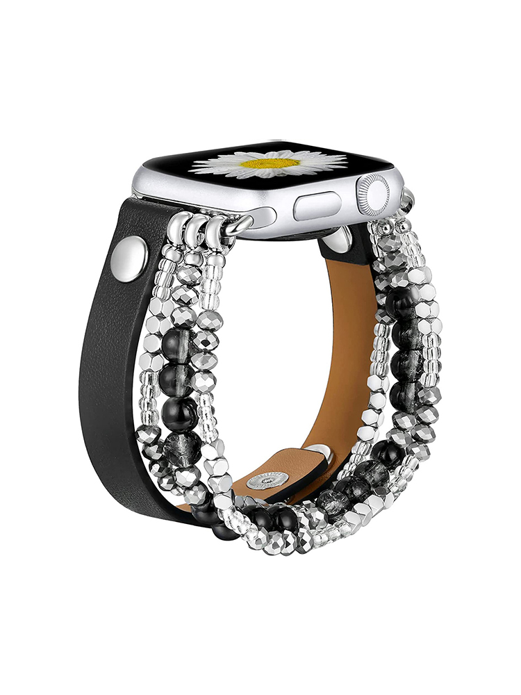 Agate Beaded with Leather Band for Apple Watch