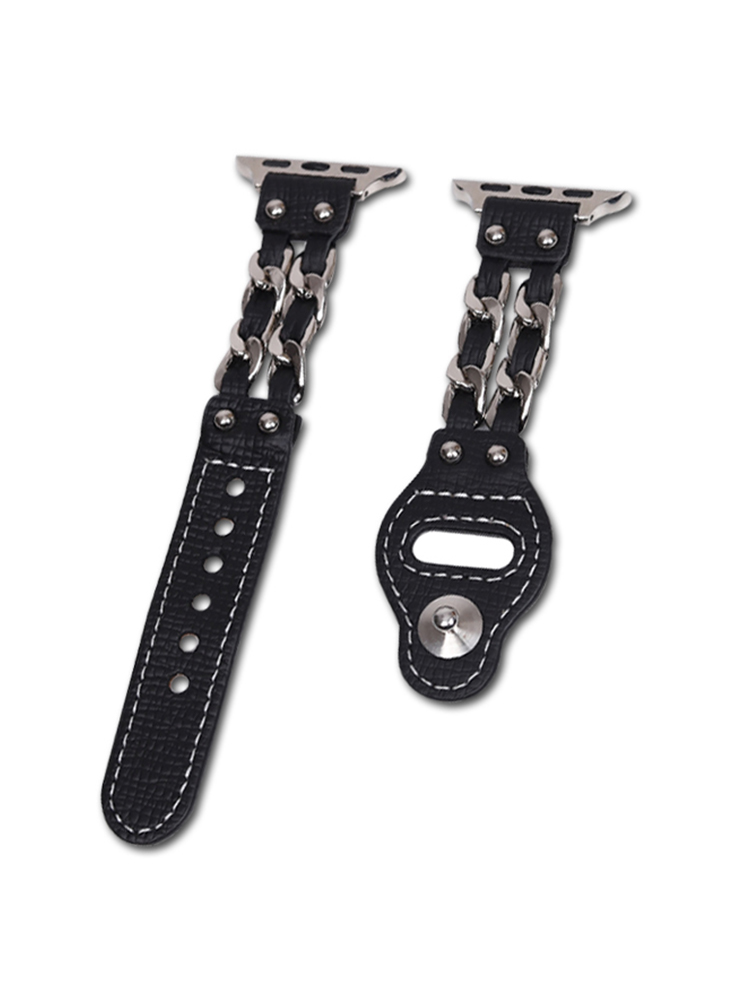 Studded Double Chain Leather Apple Watch Band - Tatanband