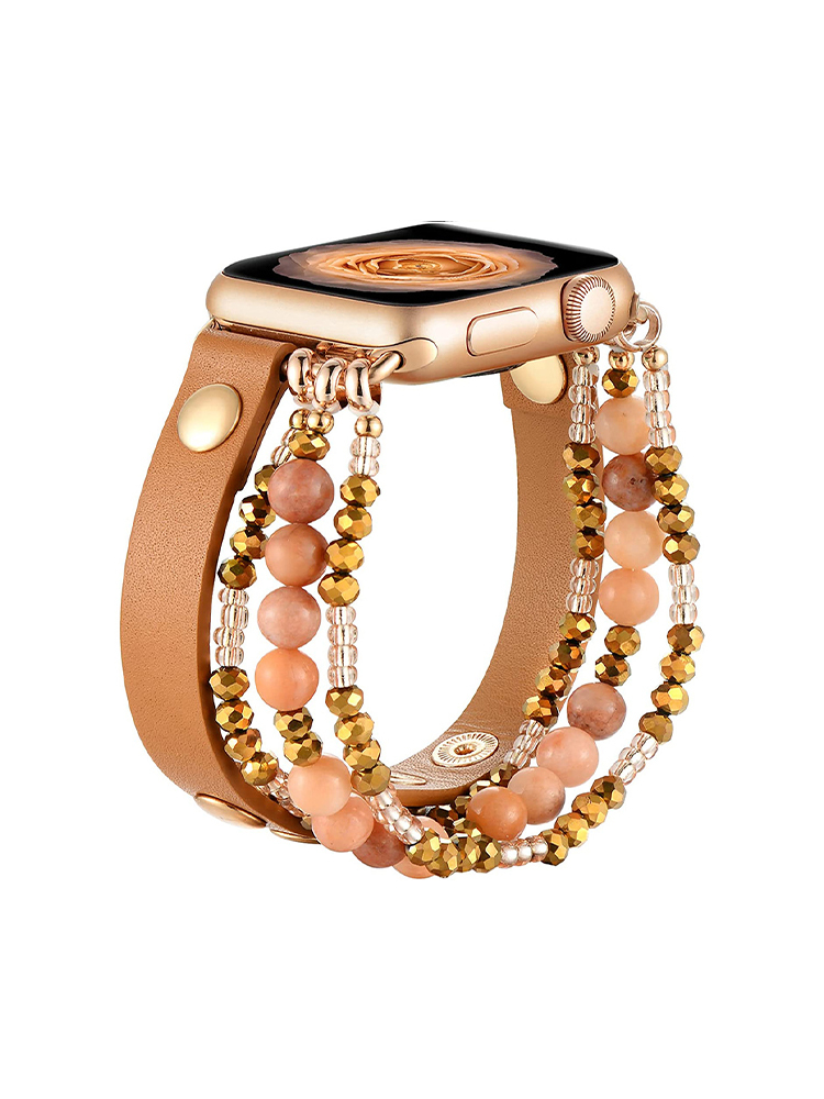 Agate Beaded with Leather Band for Apple Watch