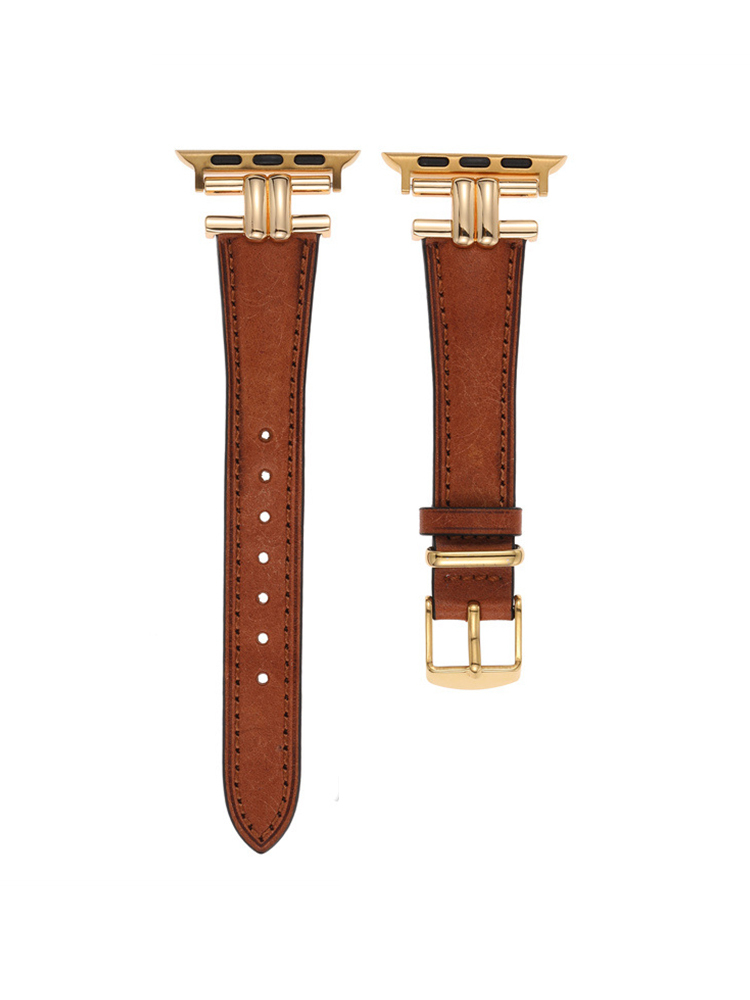 Double Curved Metal Buckle Leather Band for Apple Watch